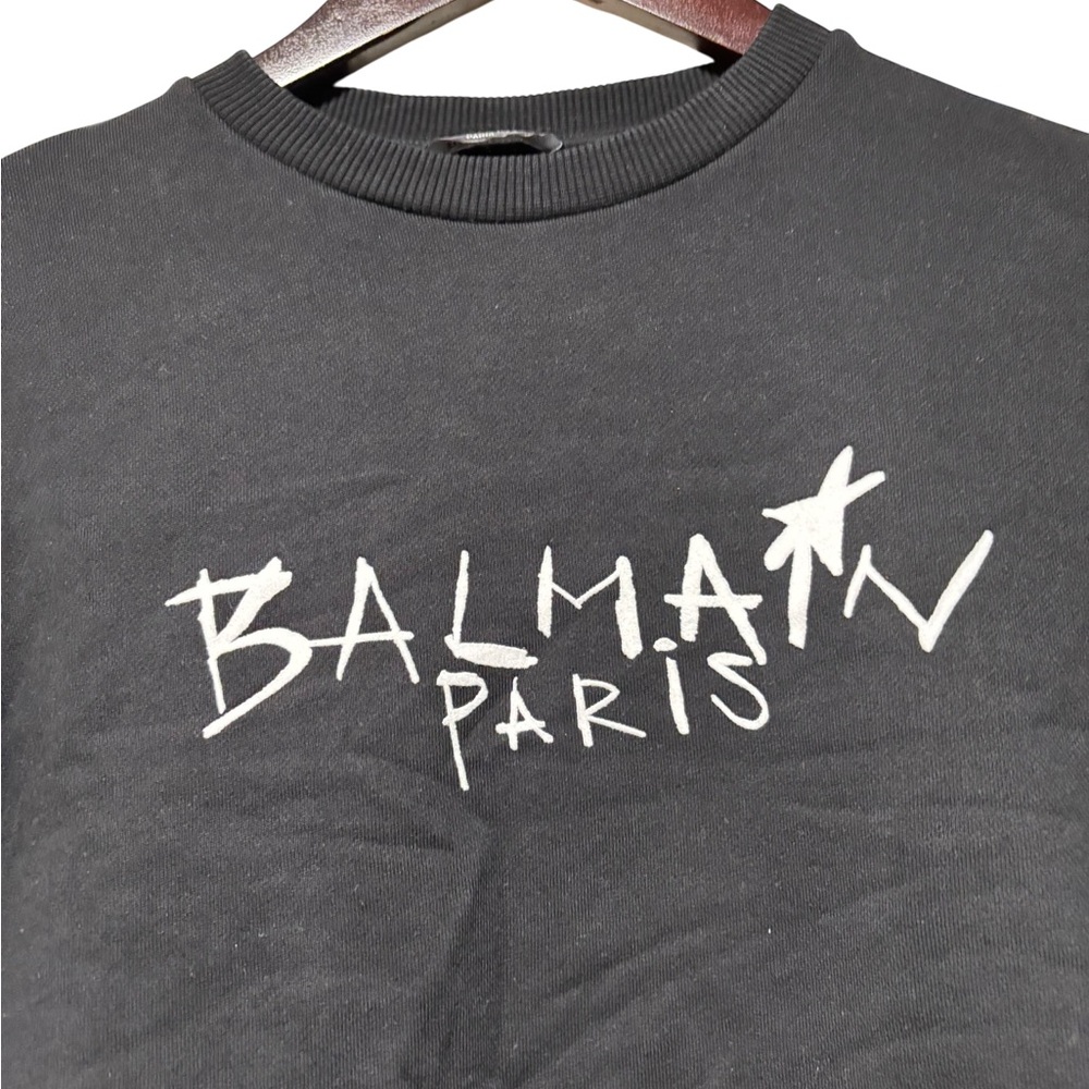 Balmain Paris Kids Crewneck Sweatshirt Spellout Logo Black/White Size 12A - Picture 2 of 12